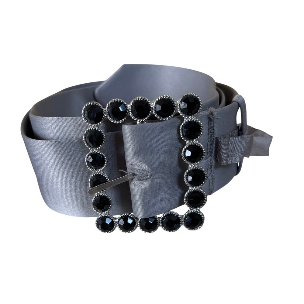 Cache Belt Gray Satin with Black Rhinestone metal Buckle  2" wide New
